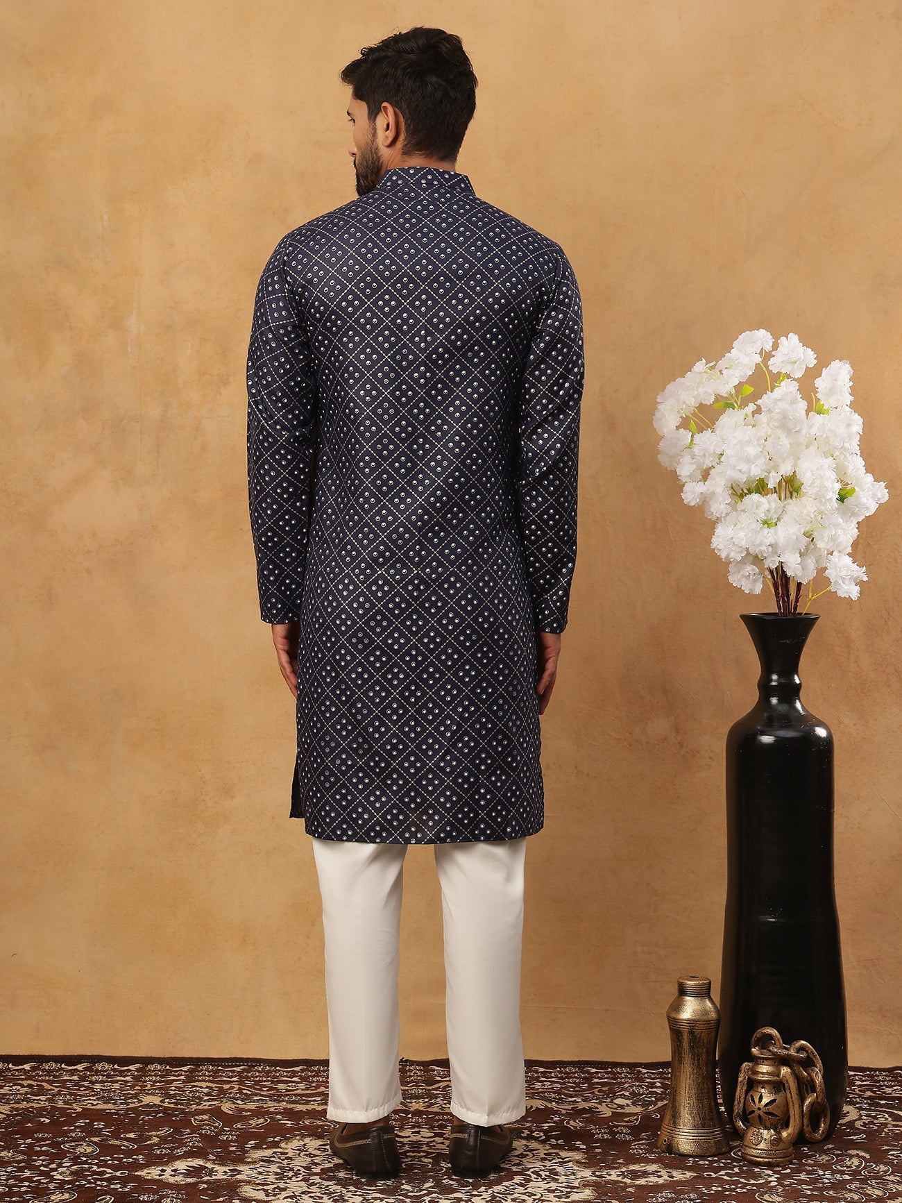 Festive Cotton Blend Printed Kurta Pyjama Set (65KP 5436 Navy ) [FF] [Q-11-14]