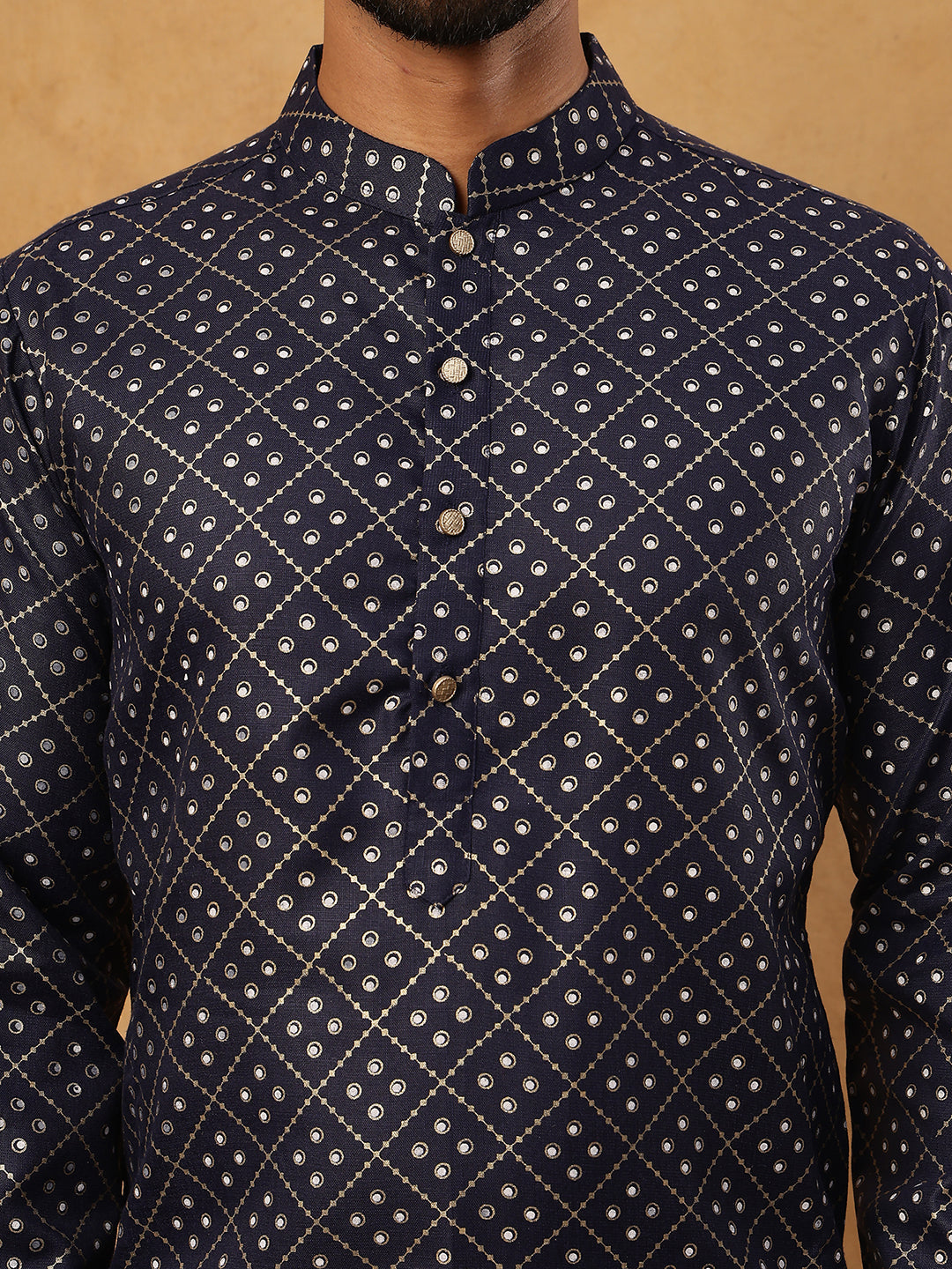 Festive Cotton Blend Printed Kurta Pyjama Set (65KP 5436 Navy ) [FF] [Q-11-14]