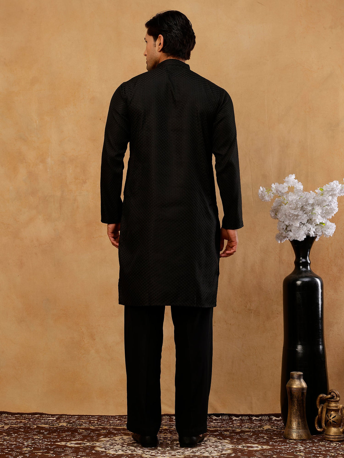 Viscose Rayon Embroidered Kurta with Korean Pants ( 65KP PJ11B R 5441 Black )