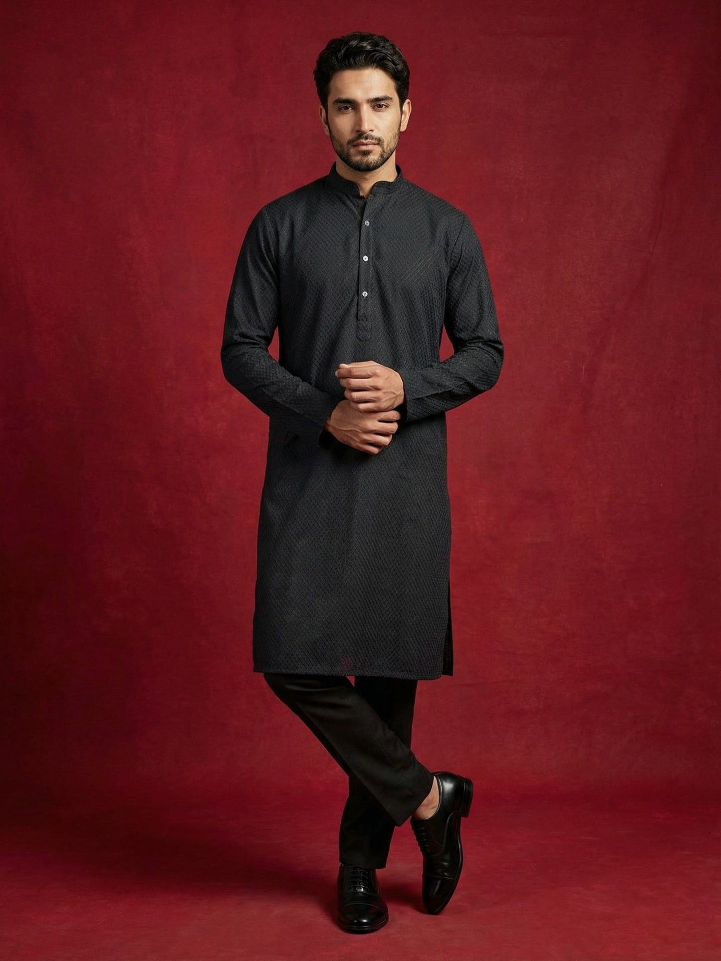 Embroidered Kurta Pyjama Set for Men ( 65KP B-P 5441Black S )