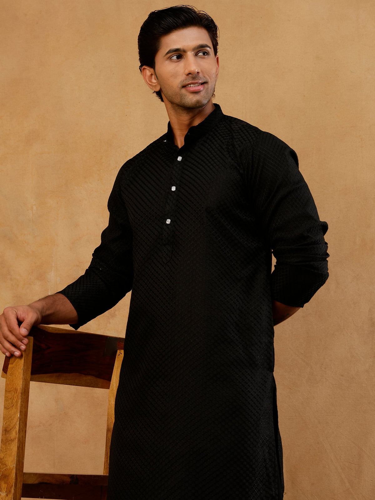 Viscose Rayon Embroidered Kurta with Korean Pants ( 65KP PJ11B R 5441 Black )