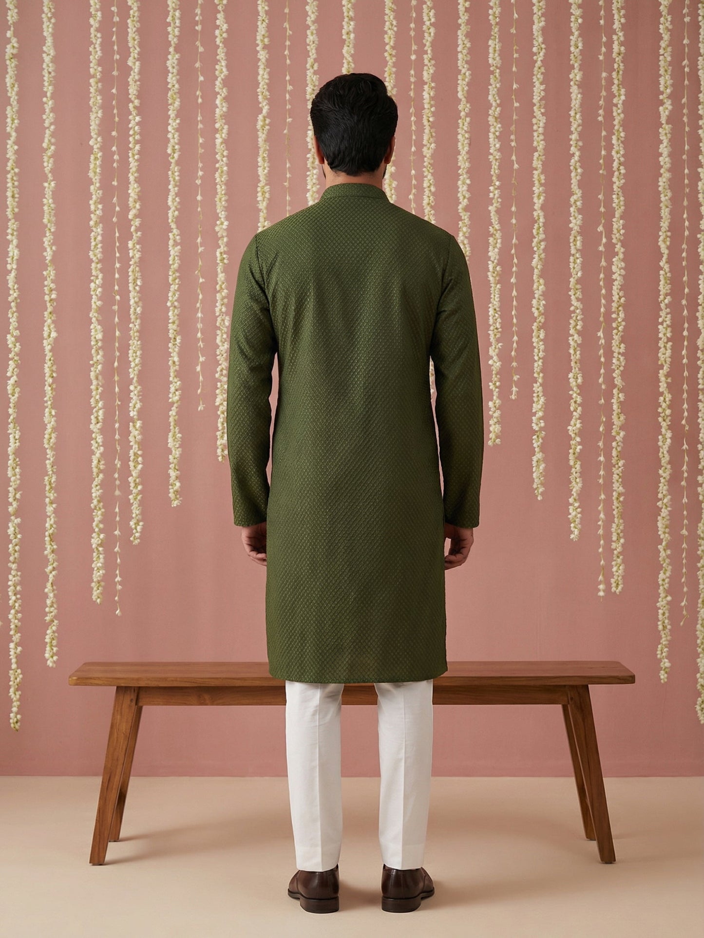 Embroidered Kurta Pyjama Set for Men ( 65KP P 5441Olive S ) [FF] [O-6]