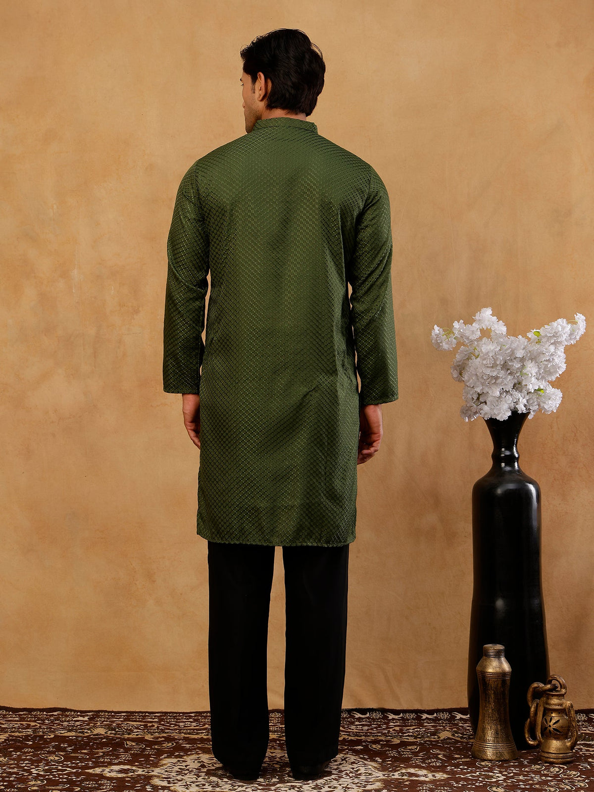 Viscose Rayon Embroidered Kurta with Korean Pants ( 65KP PJ11B R 5441 Olive )