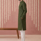 Embroidered Kurta Pyjama Set for Men ( 65KP P 5441Olive S ) [FF] [O-6]
