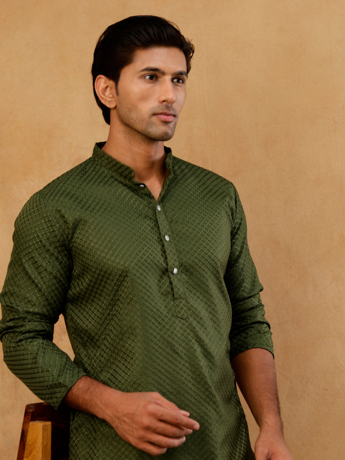 Viscose Rayon Embroidered Kurta with Korean Pants ( 65KP PJ11B R 5441 Olive )