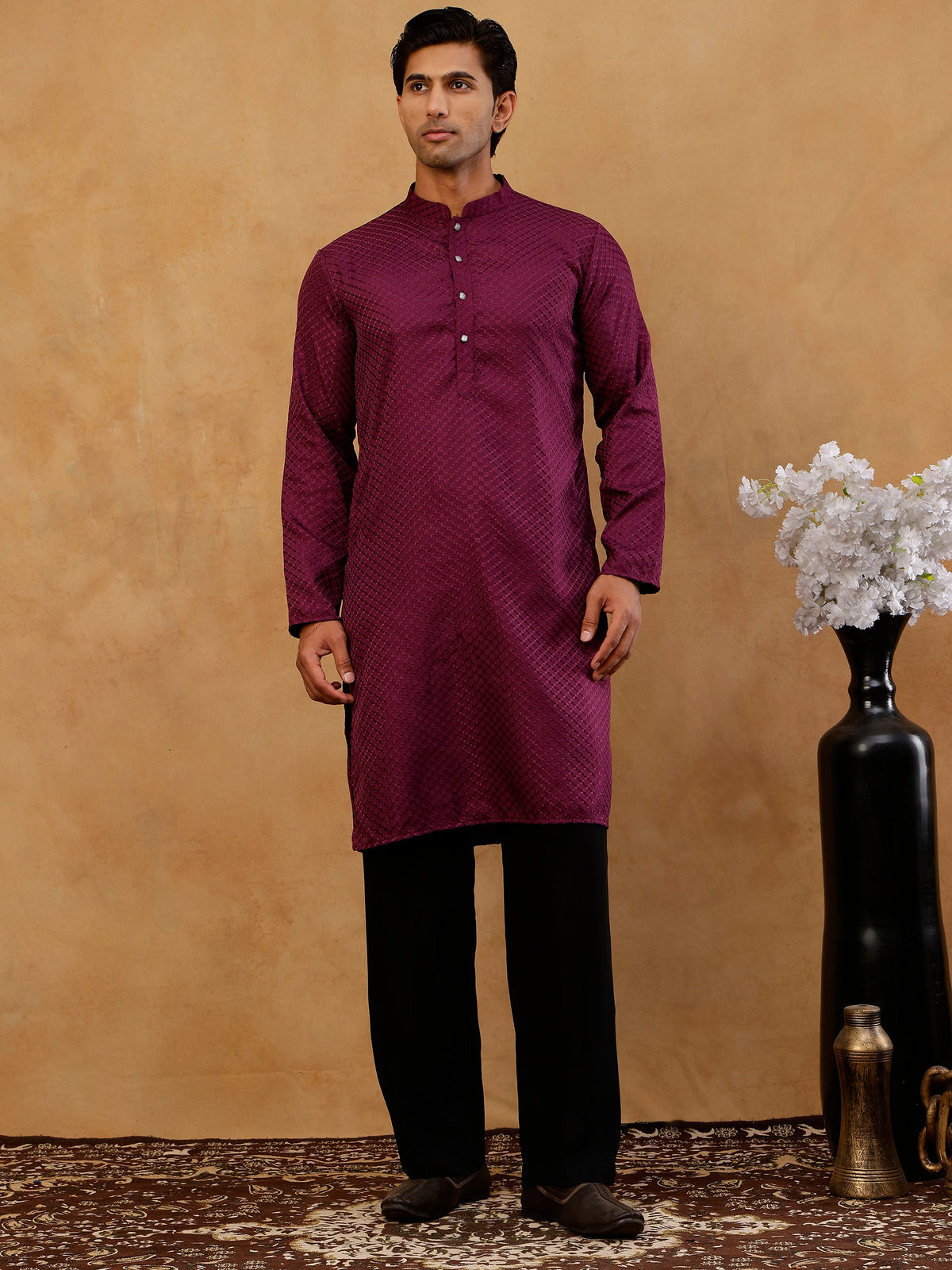 Viscose Rayon Embroidered Kurta with Korean Pants ( 65KP PJ11B R 5441 Purple )