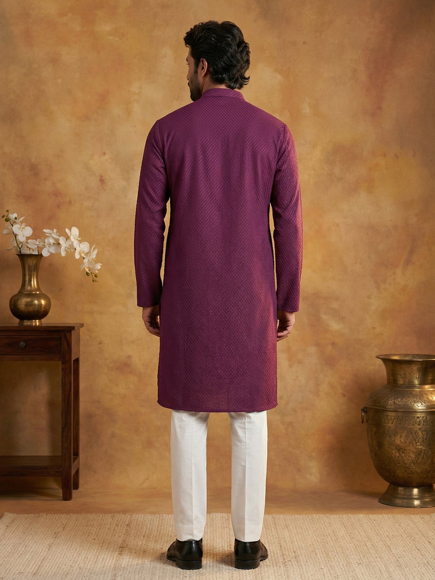 Embroidered Kurta Pyjama Set for Men ( 65KP P 5441Purple S ) [FF] [O-6]