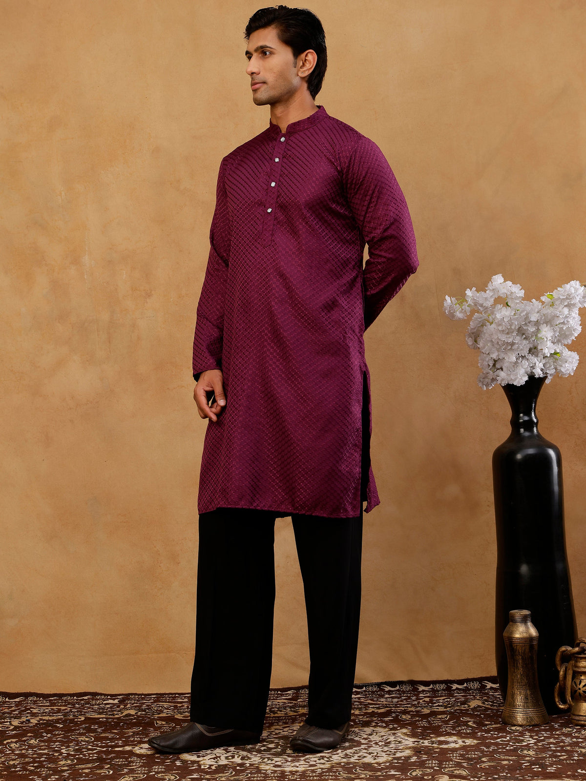 Viscose Rayon Embroidered Kurta with Korean Pants ( 65KP PJ11B R 5441 Purple )