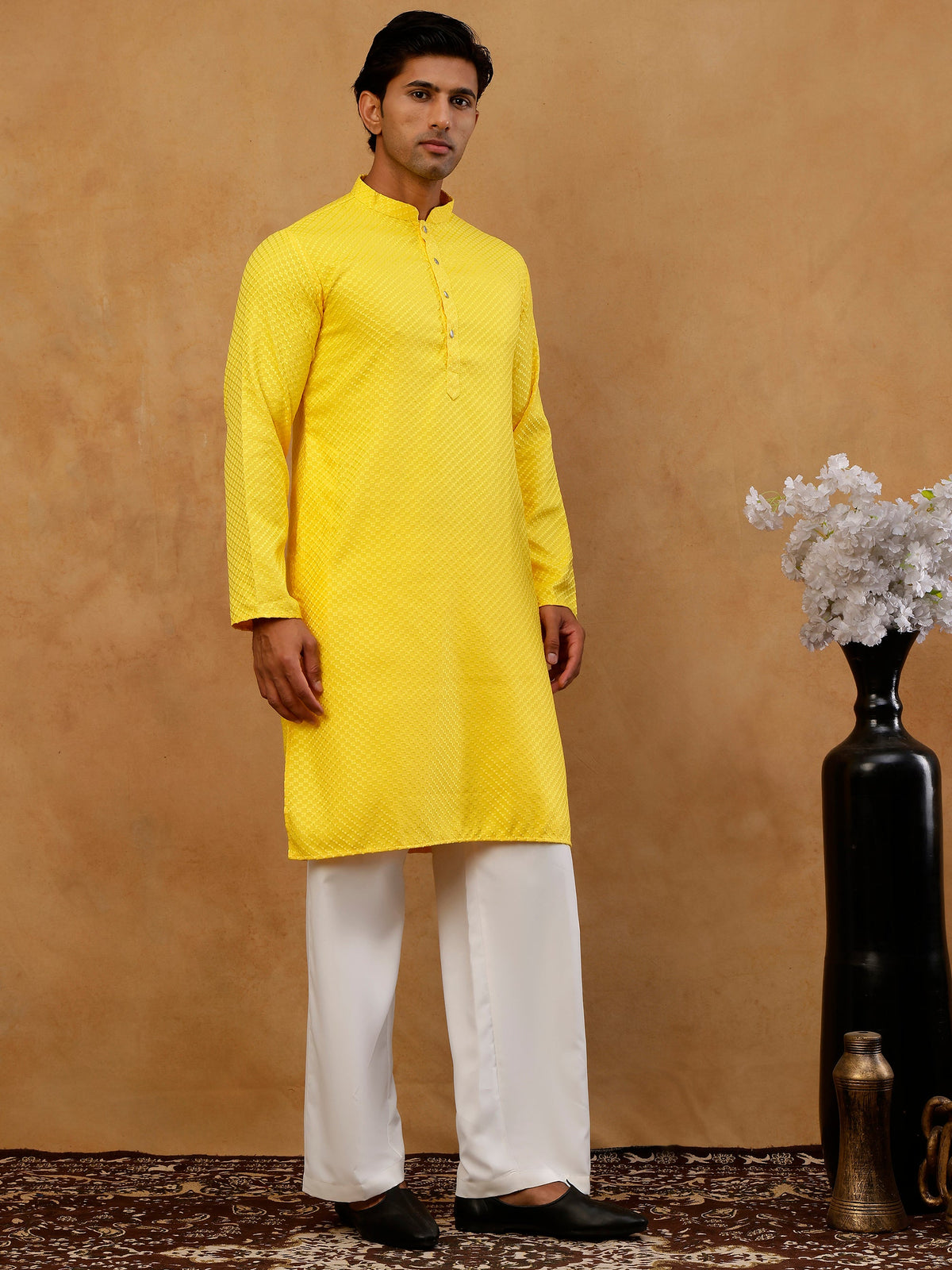 Viscose Rayon Embroidered Kurta with Korean Pants ( 65KP PJ11W R 5441 Yellow )