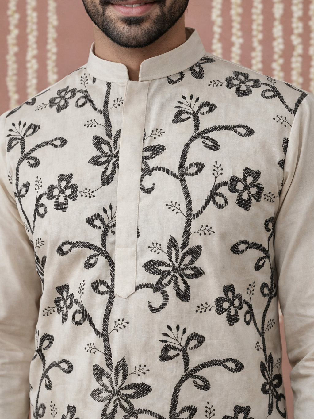 Men’s Silk Blend Embroidered Kurta Pyjama ( 65KP P 5442Grey S ) [FF] [Q-11-14]