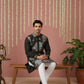 Black Silk Blend Embroidered Kurta Pyjama ( 65KP P 5444Black S ) [FF] [O-6]