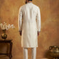 White Silk Blend Embroidered Kurta Pyjama ( 65KP P 5444White S ) [FF] [O-6]
