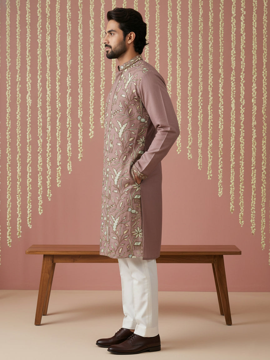 Silk Blend Designer Embroidered Kurta Set ( 65KP P 5445Brown S )