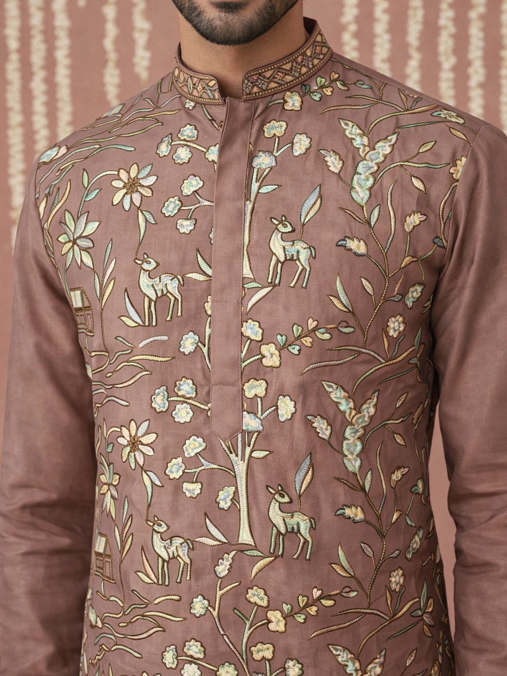 Silk Blend Designer Embroidered Kurta Set ( 65KP P 5445Brown S )