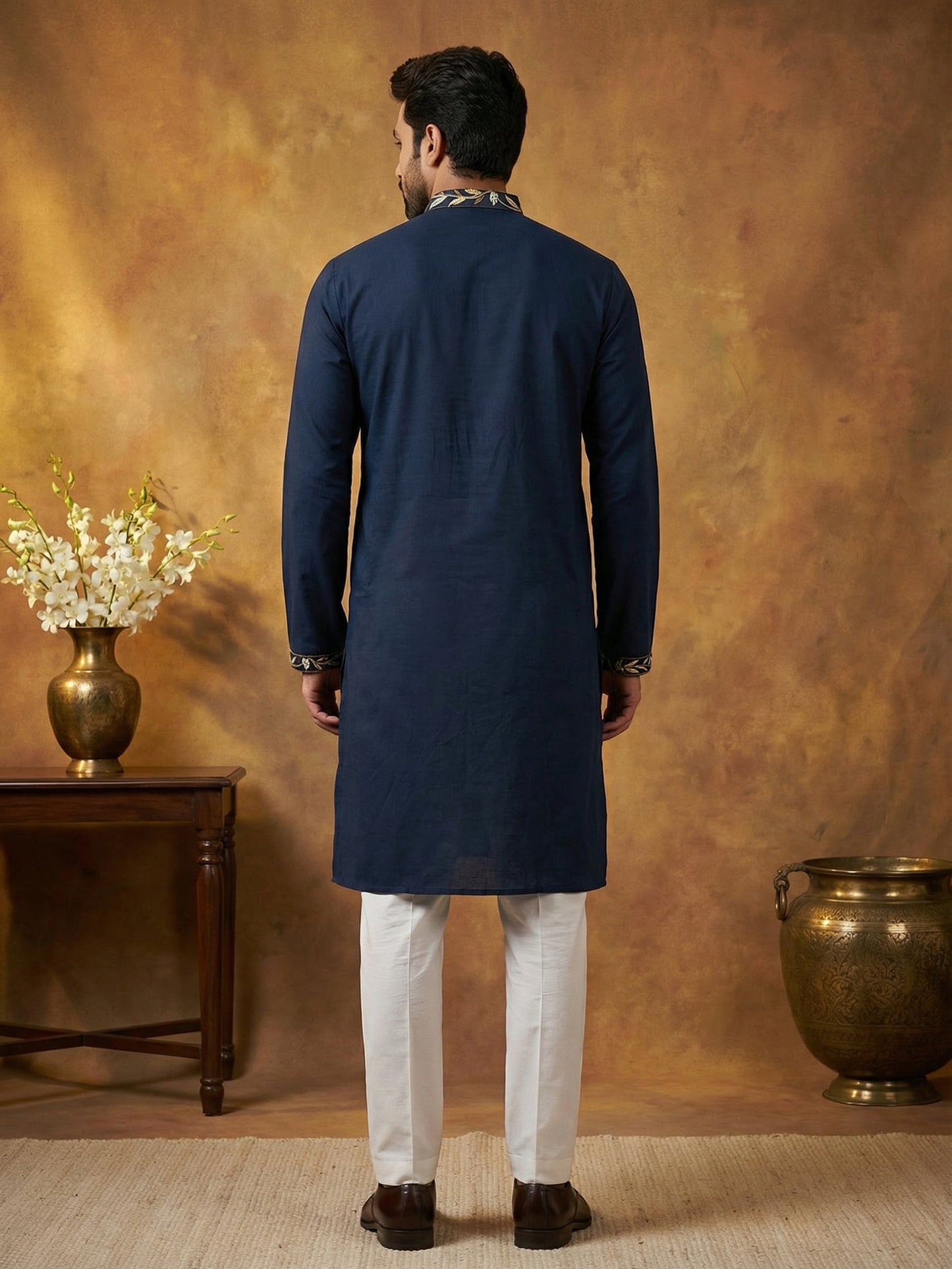 Silk Blend Designer Embroidered Kurta Set ( 65KP P 5445Navy S )