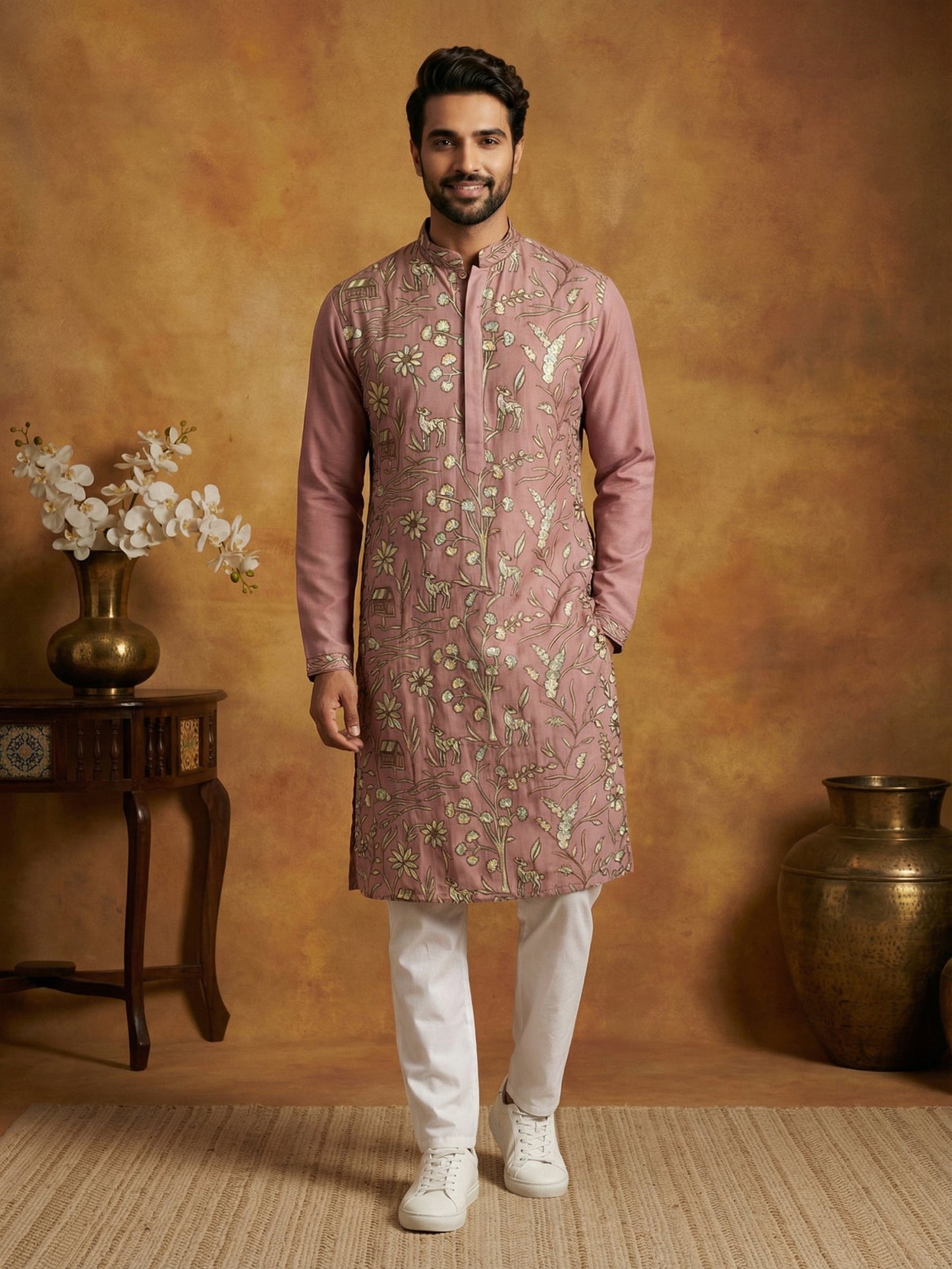 Silk Blend Designer Embroidered Kurta Set ( 65KP P 5445Peach S )