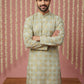 Men Cotton Blend Kurta Pyjama with Foil Print ( 65KP P 5446Pista S ) [FF] [N-2]
