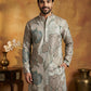 Silk Blend Kurta Pyjama with Embroidery and Print ( 65KP P 5447Grey S ) [FF] [A-1-4]
