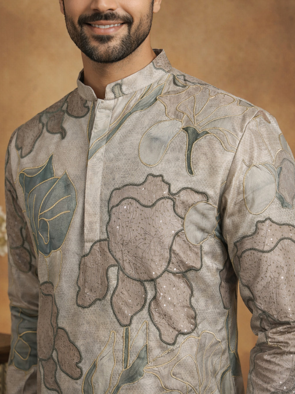 Silk Blend Kurta Pyjama with Embroidery and Print ( 65KP P 5447Grey S ) [FF] [A-1-4]
