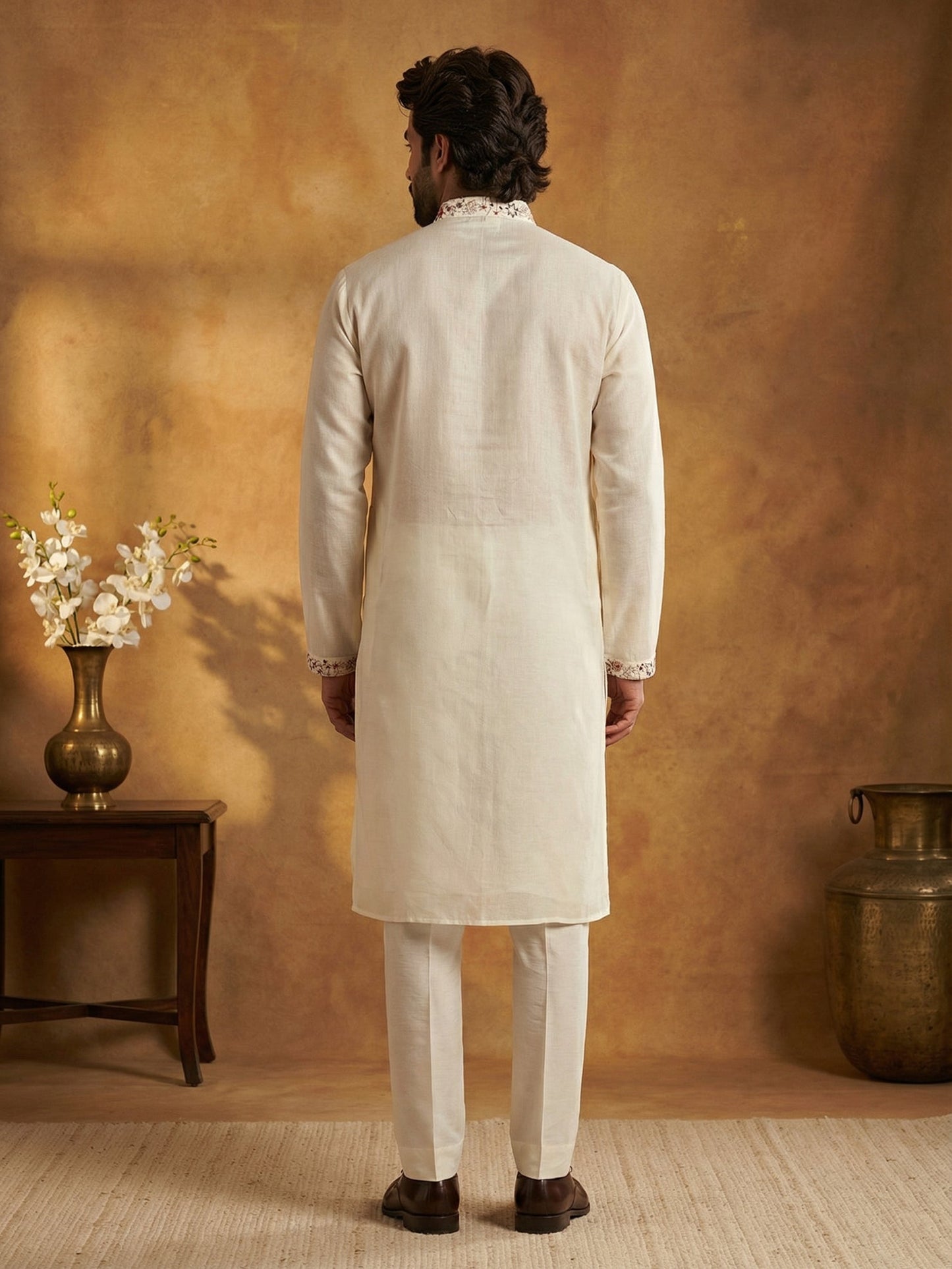 Men Embroidered Silk Blend Kurta Set ( 65KP P 5450White S ) [FF] [Q-11-14]