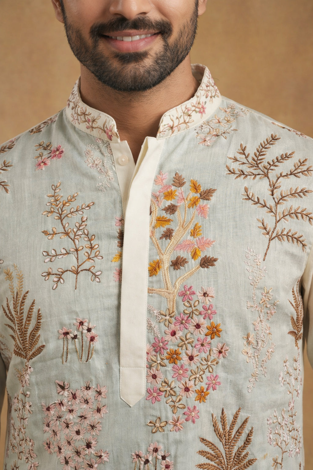 Men Embroidered Silk Blend Kurta Set ( 65KP P 5450White S ) [FF] [Q-11-14]