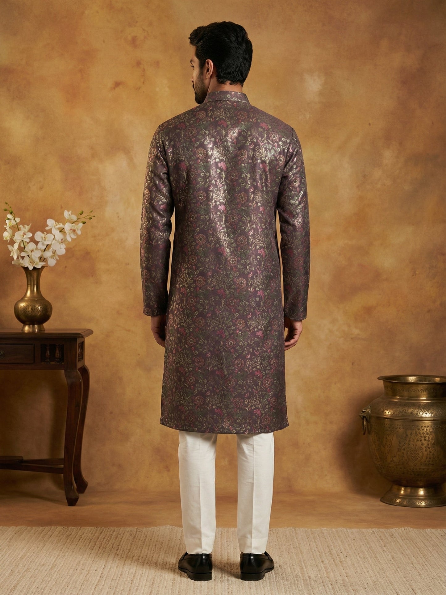 Men Cotton Blend Kurta Pyjama with Foil Print ( 65KP P 5452Maroon S ) [FF] [Q-11-14]