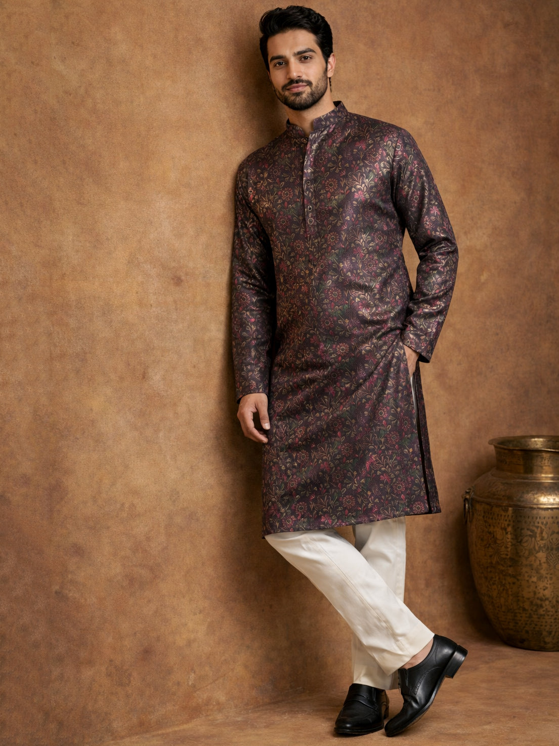 Men Cotton Blend Kurta Pyjama with Foil Print ( 65KP P 5452Maroon S ) [FF] [Q-11-14]