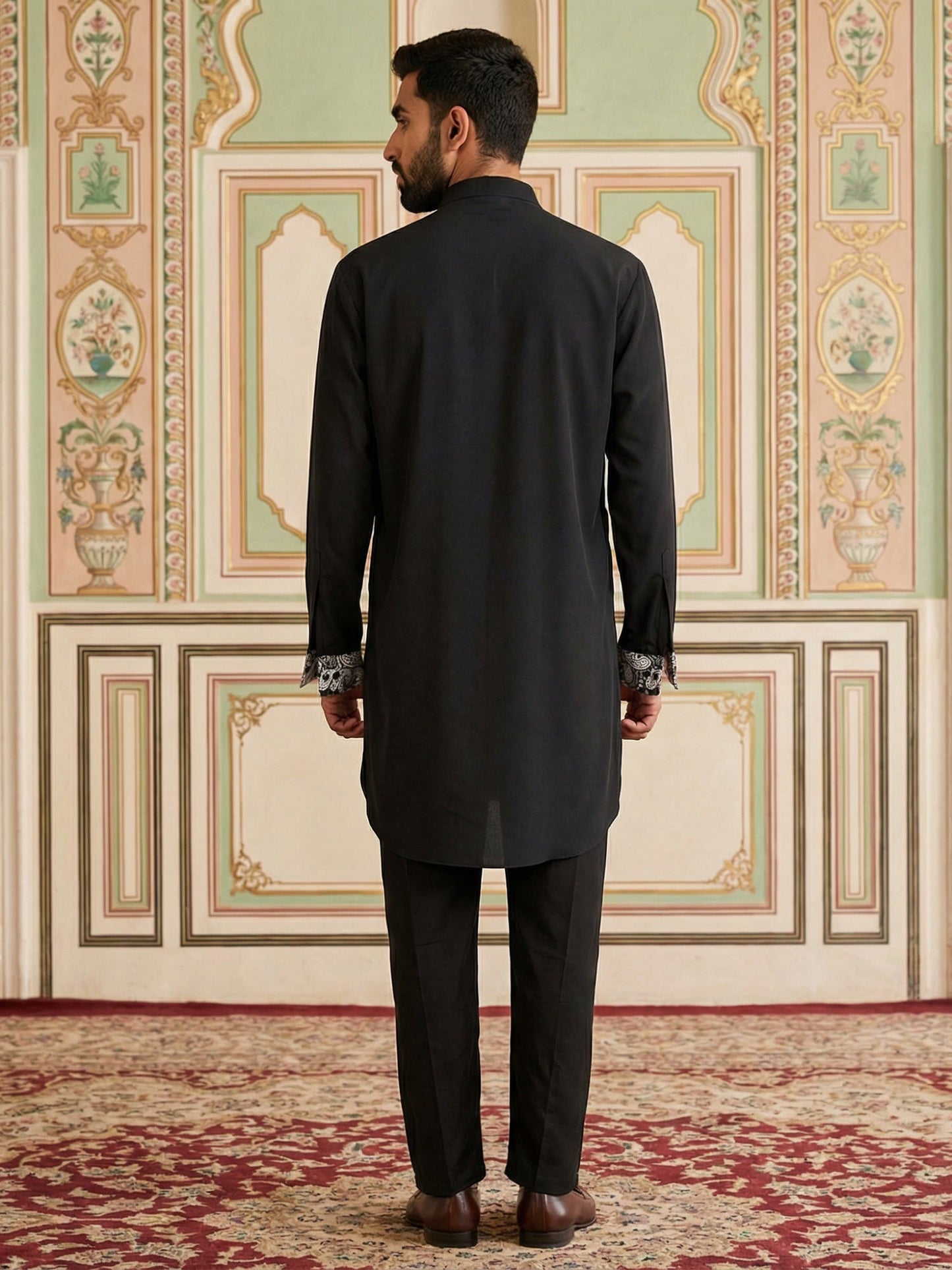 Japanese Fabric Embroidered Kurta Pyjama ( 65KP B-P 5453Black S )