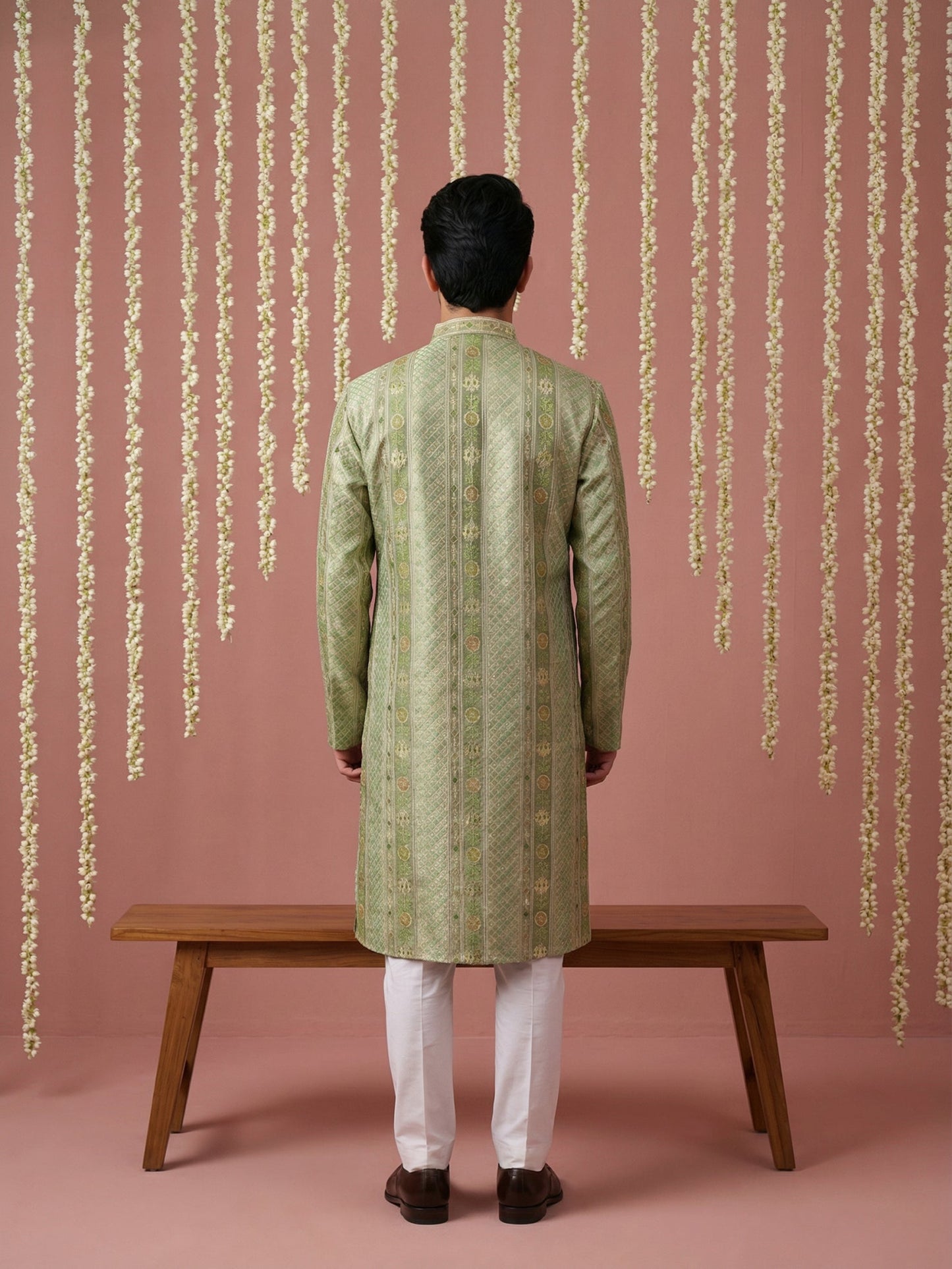 Men Silk Blend Embroidered Kurta Pyjama Set ( 65KP P 5454Green S ) [FF] [A-1-4]
