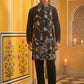 Black Silk Blend Embroidered Kurta Pyjama ( 65KP B-P 5457Black )