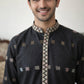 Men Silk Blend Embroidered Kurta Pyjama Set ( 65KP B-P 5458Black S )