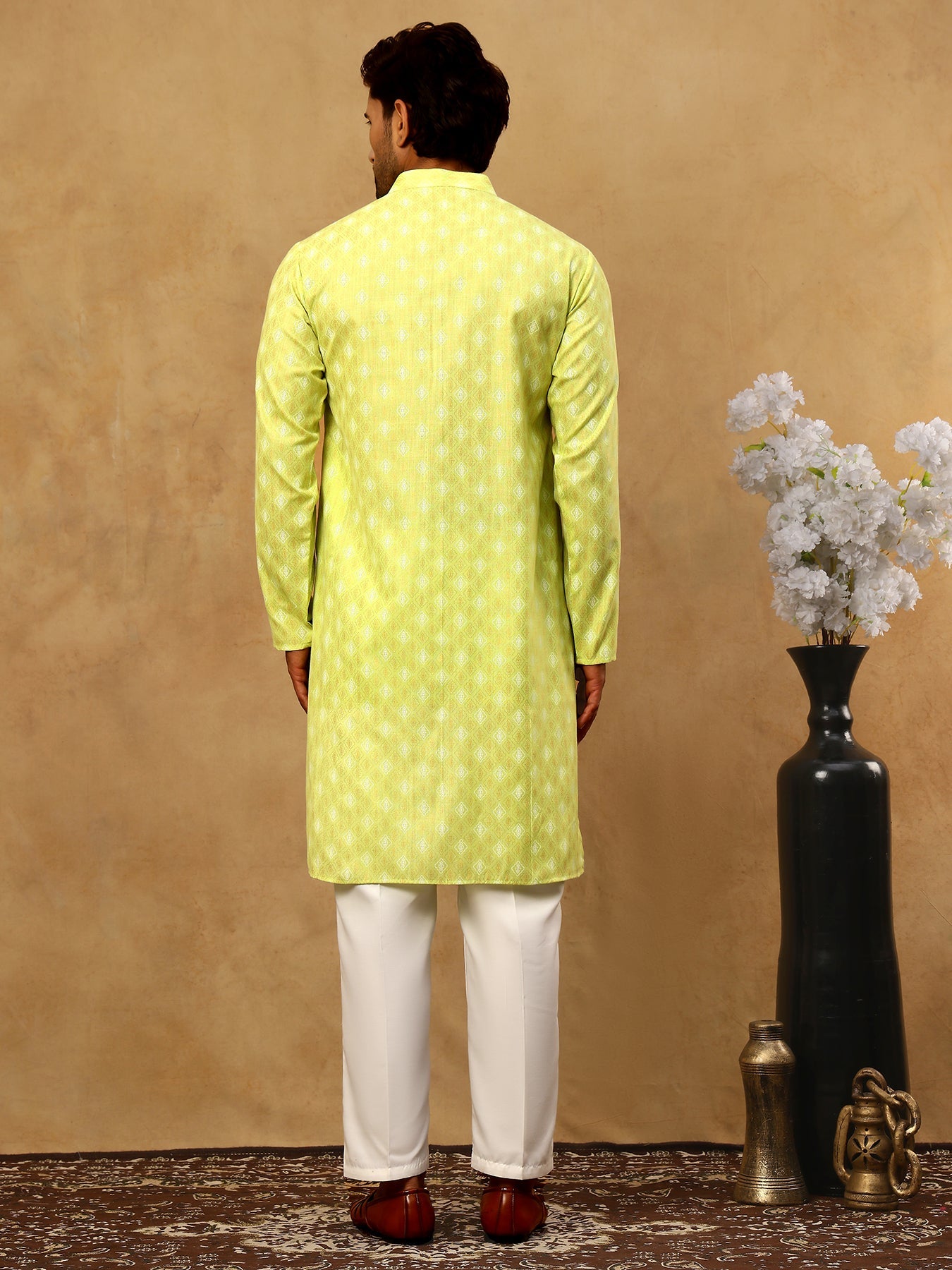 Classic Ethnic Print Cotton Blend Kurta Pyjama Set ( 65KP P 5459Green )