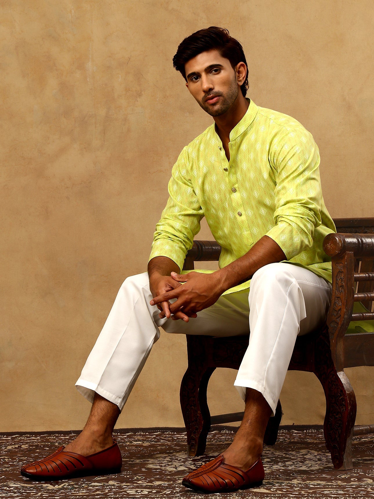 Classic Ethnic Print Cotton Blend Kurta Pyjama Set ( 65KP P 5459Green )