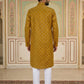 Classic Ethnic Print Cotton Blend Kurta Pyjama Set ( 65KP P 5459Mustard S ) [FF] [K-14]