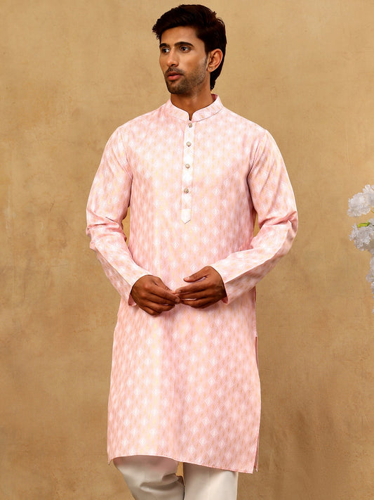 Classic Ethnic Print Cotton Blend Kurta Pyjama Set ( 65KP P 5459Pink )