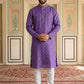 Classic Ethnic Print Cotton Blend Kurta Pyjama Set ( 65KP P 5459Purple S ) [FF] [K-14]