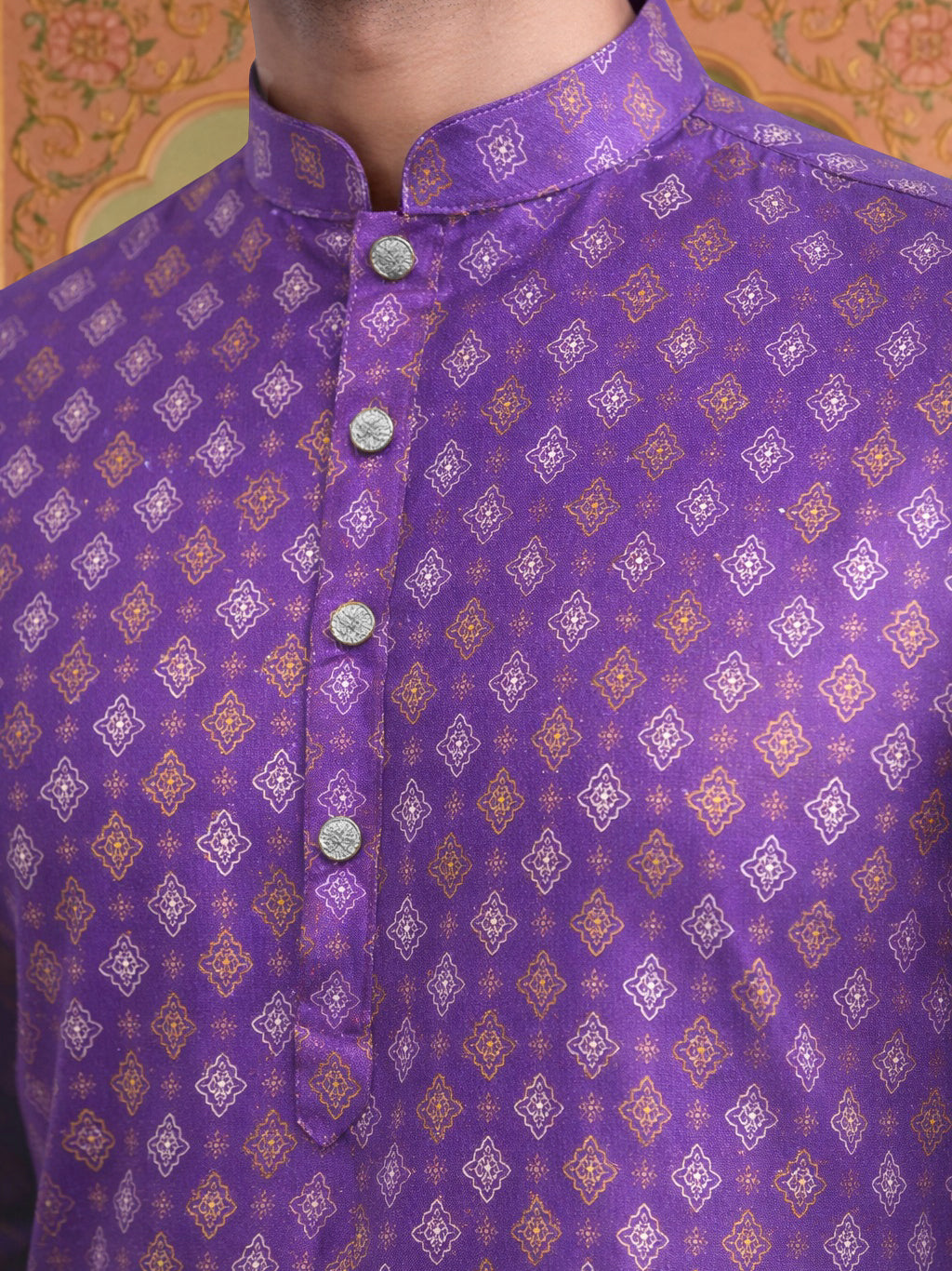 Classic Ethnic Print Cotton Blend Kurta Pyjama Set ( 65KP P 5459Purple S ) [FF] [K-14]
