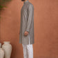 Embroidered Silk Blend Straight Kurta Set ( 65KP P 5460Grey S ) [FF] [A-1-4]
