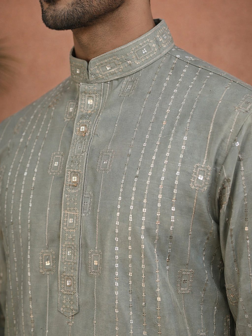 Embroidered Silk Blend Straight Kurta Set ( 65KP P 5460Grey S ) [FF] [A-1-4]