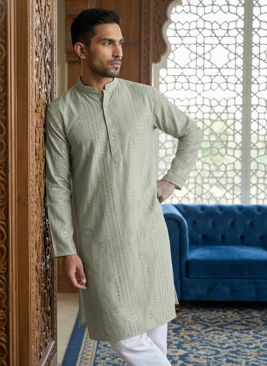 Embroidered Silk Blend Straight Kurta Set ( 65KP 5460Pista S ) [FF] [A-1-4]