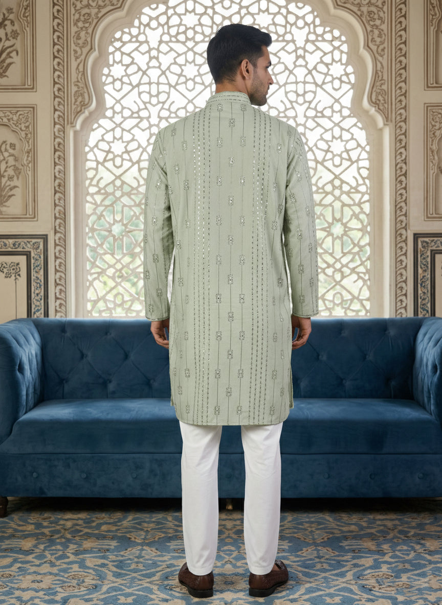 Embroidered Silk Blend Straight Kurta Set ( 65KP 5460Pista S ) [FF] [A-1-4]