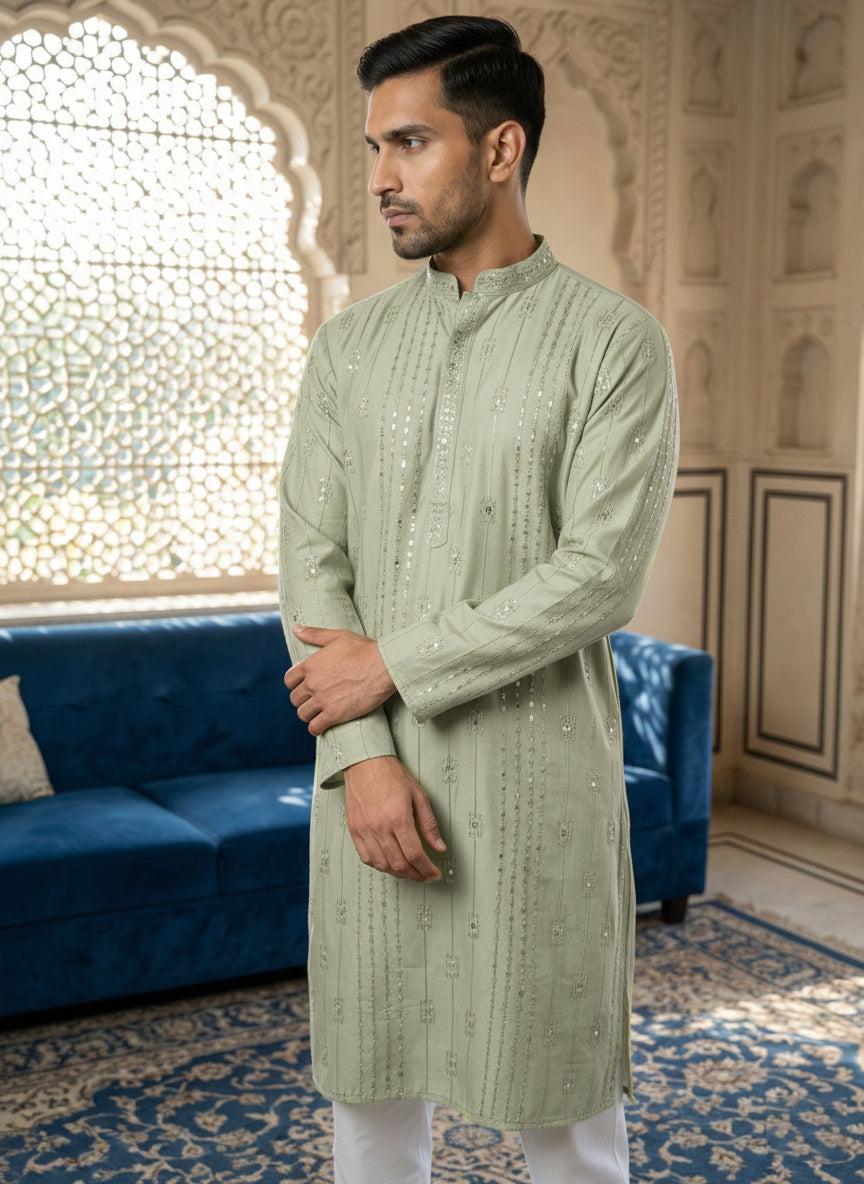 Embroidered Silk Blend Straight Kurta Set ( 65KP 5460Pista S ) [FF] [A-1-4]