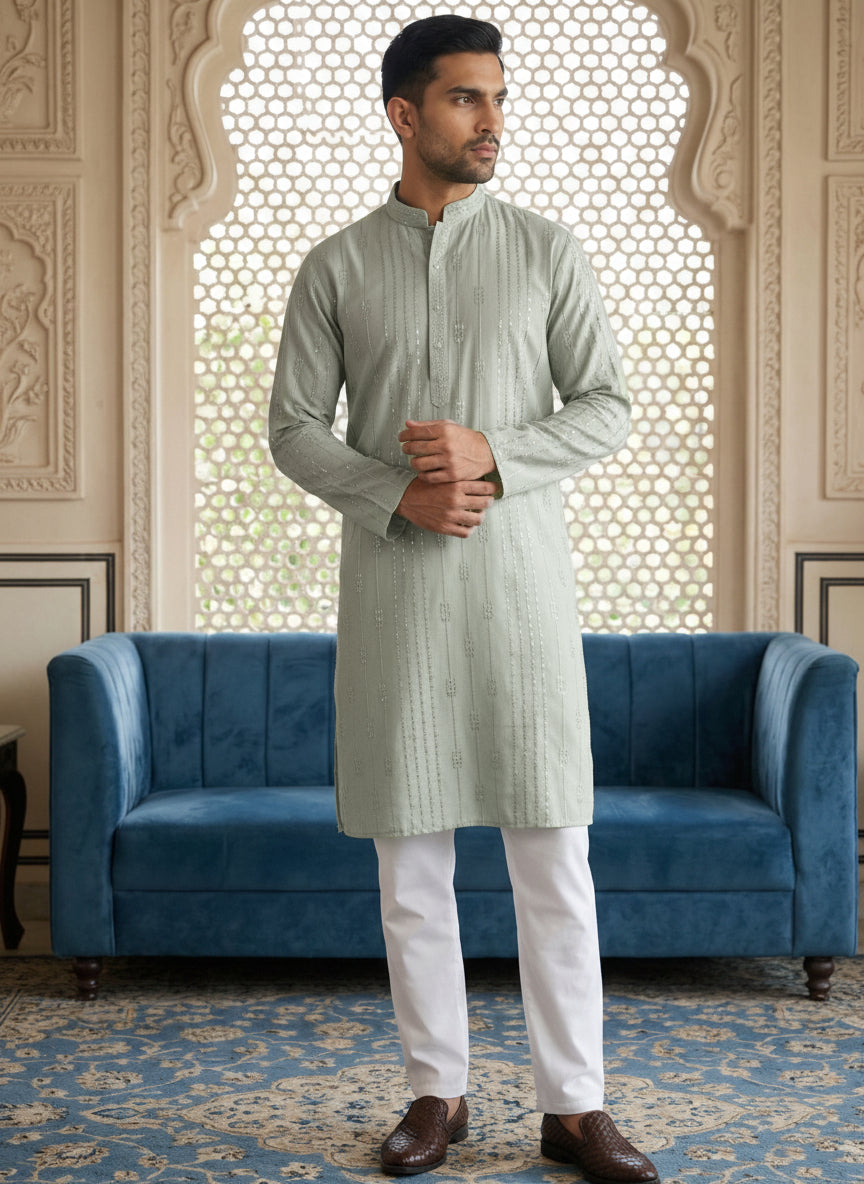 Embroidered Silk Blend Straight Kurta Set ( 65KP 5460Pista S ) [FF] [A-1-4]