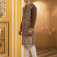 Classic Silk Blend Embroidered Kurta Pyjama ( 65KP P 5461Brown S ) [FF] [H-7]