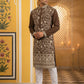 Classic Silk Blend Embroidered Kurta Pyjama ( 65KP P 5461Brown S ) [FF] [H-7]