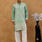 Classic Silk Blend Embroidered Kurta with Korean Pants ( 65KP PJ11W S 5461 Green )