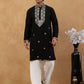 Embroidered Silk Blend Straight Kurta with Korean Pants ( 65KP PJ11W S 5462 Black )