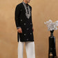 Embroidered Silk Blend Straight Kurta with Korean Pants ( 65KP PJ11W S 5462 Black )