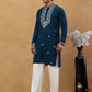 Embroidered Silk Blend Straight Kurta with Korean Pants ( 65KP PJ11W S 5462 Peacock )