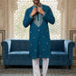 Embroidered Silk Blend Straight Kurta Pyjama ( 65KP P 5462Peacock S ) [FF] [B-6]